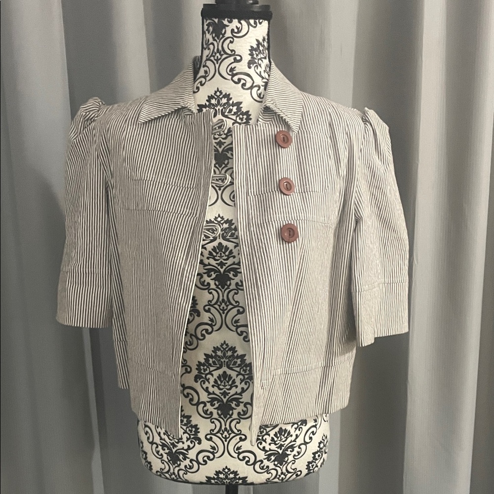Striped Gray Blazer with Brown Buttons
